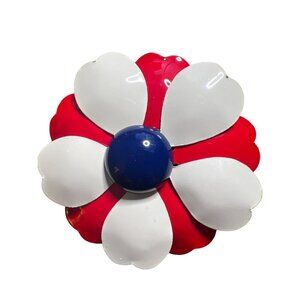 Vintage Flower Pin Red White Blue Flower Power Brooch 70s Style Graphic